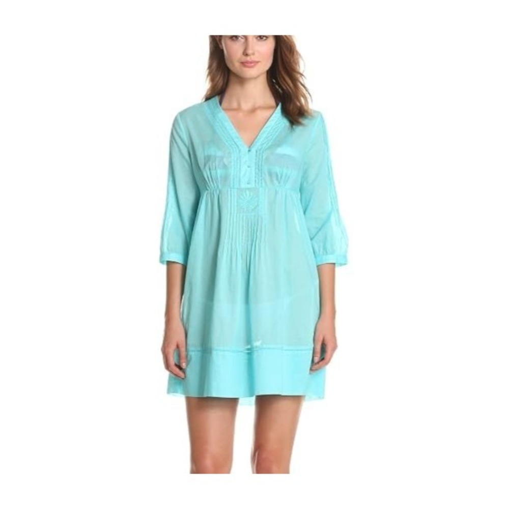 Lilly Pulitzer Alfa 3/4 Sleeve Tunic Size XL Shorely Blue 100% Cotton Cover-up